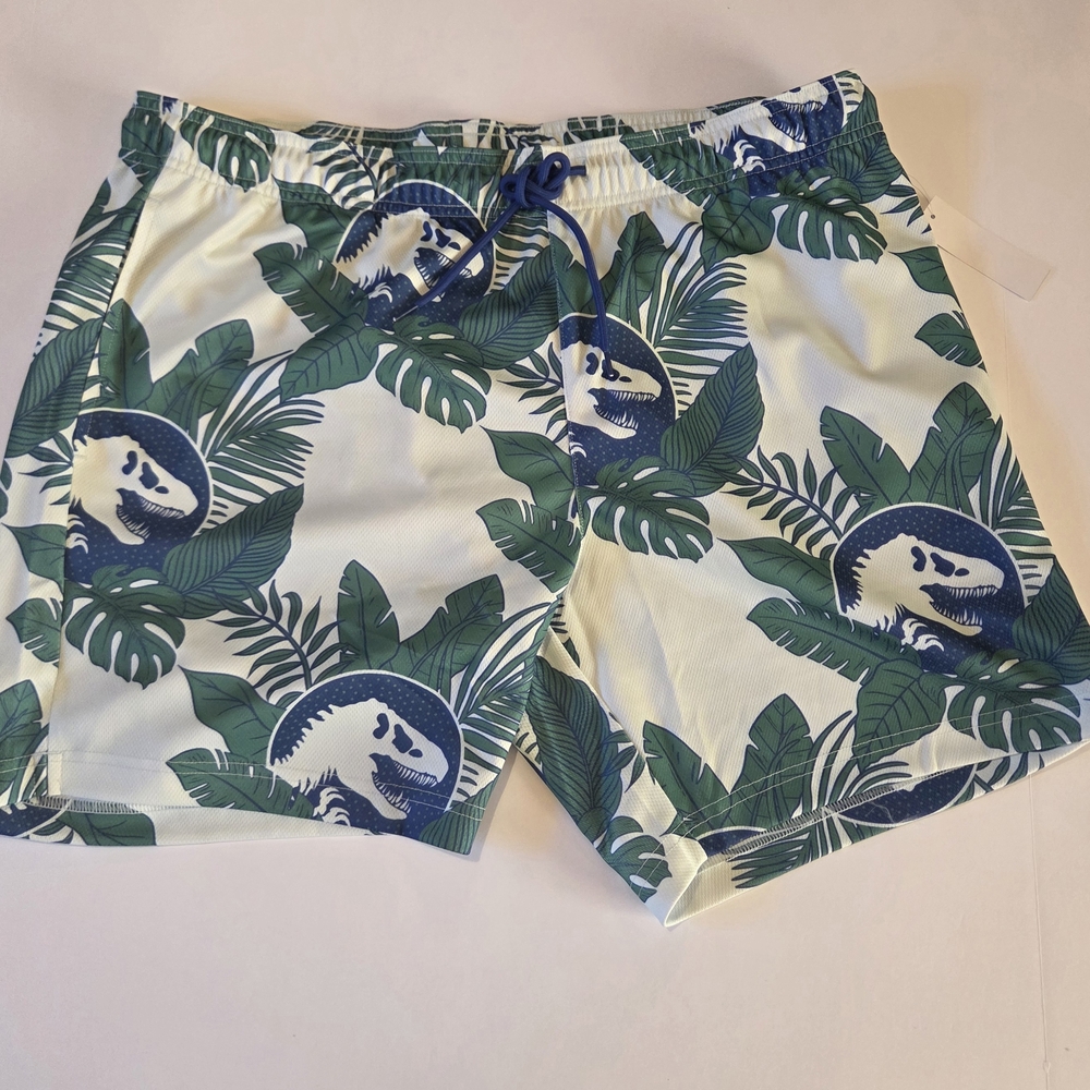 Men's Tropical Dino Print Swim Shorts - Green/Blue